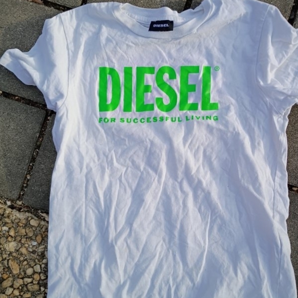 Diesel White Tee with Vibrant Green Logo